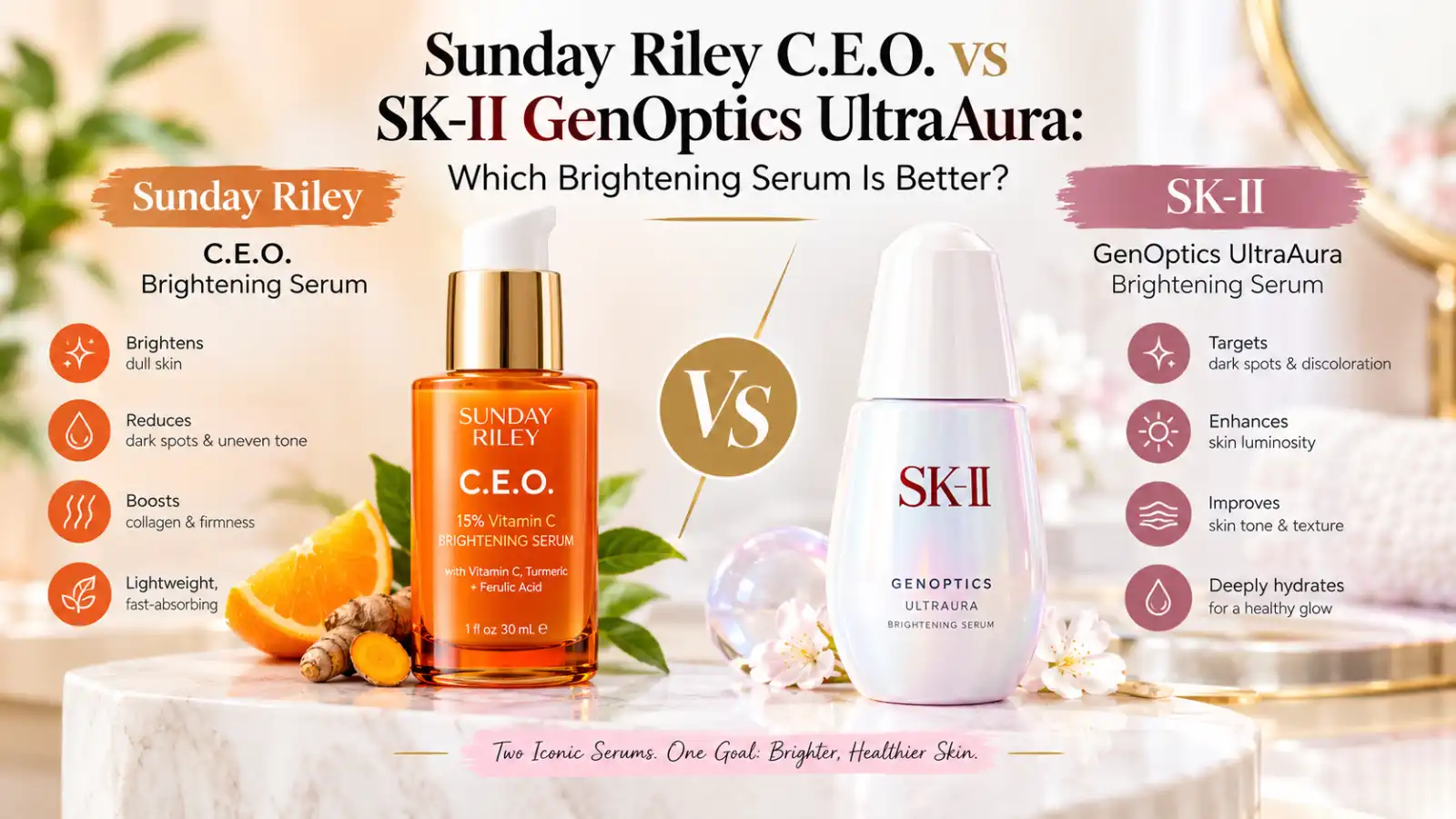 Sunday Riley C.E.O. vs SK-II GenOptics UltraAura: Which Brightening Serum Is Better?